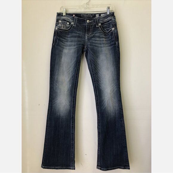 Miss Me Sequin Embellished Bootcut Blue Denim Jeans - Picture 2 of 2